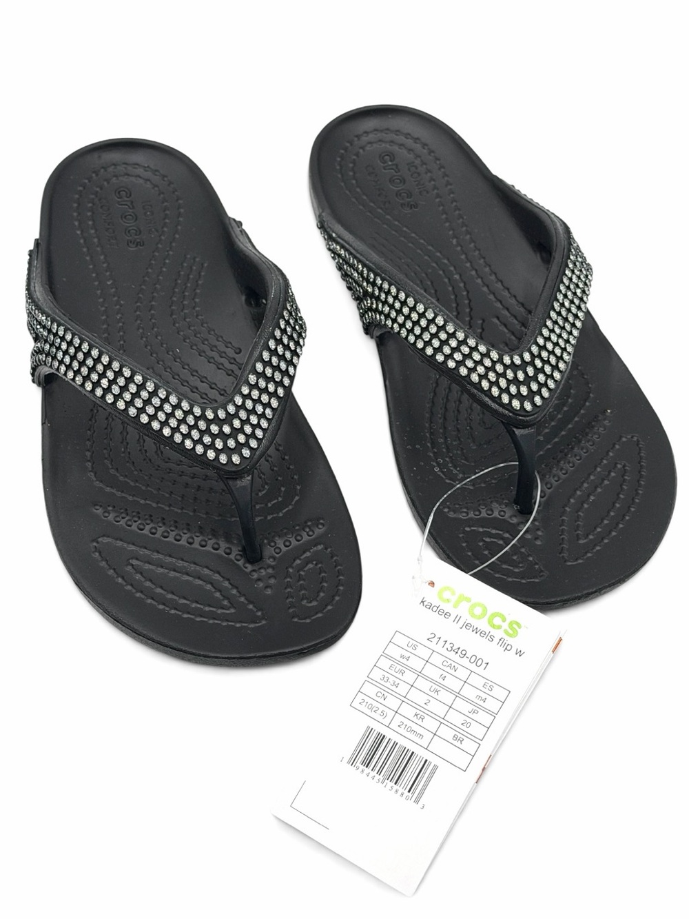NWT Crocs Black Kadee II Jewels Flip Flop Sandals Size 4